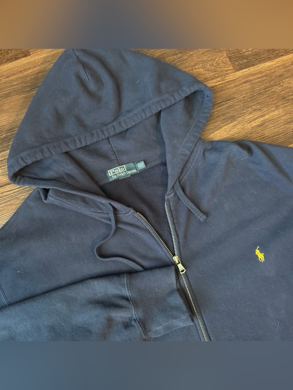 Vintage 90s Polo Ralph Lauren Hoodie 2XLT Navy Blue 85/15 Acrylic Blend Y2K